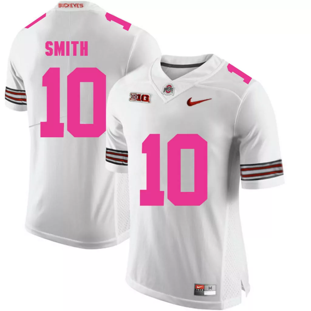 Customizable Ohio state buckeyes 10 troy smith white 2018 breast cancer awareness college jersey 7619