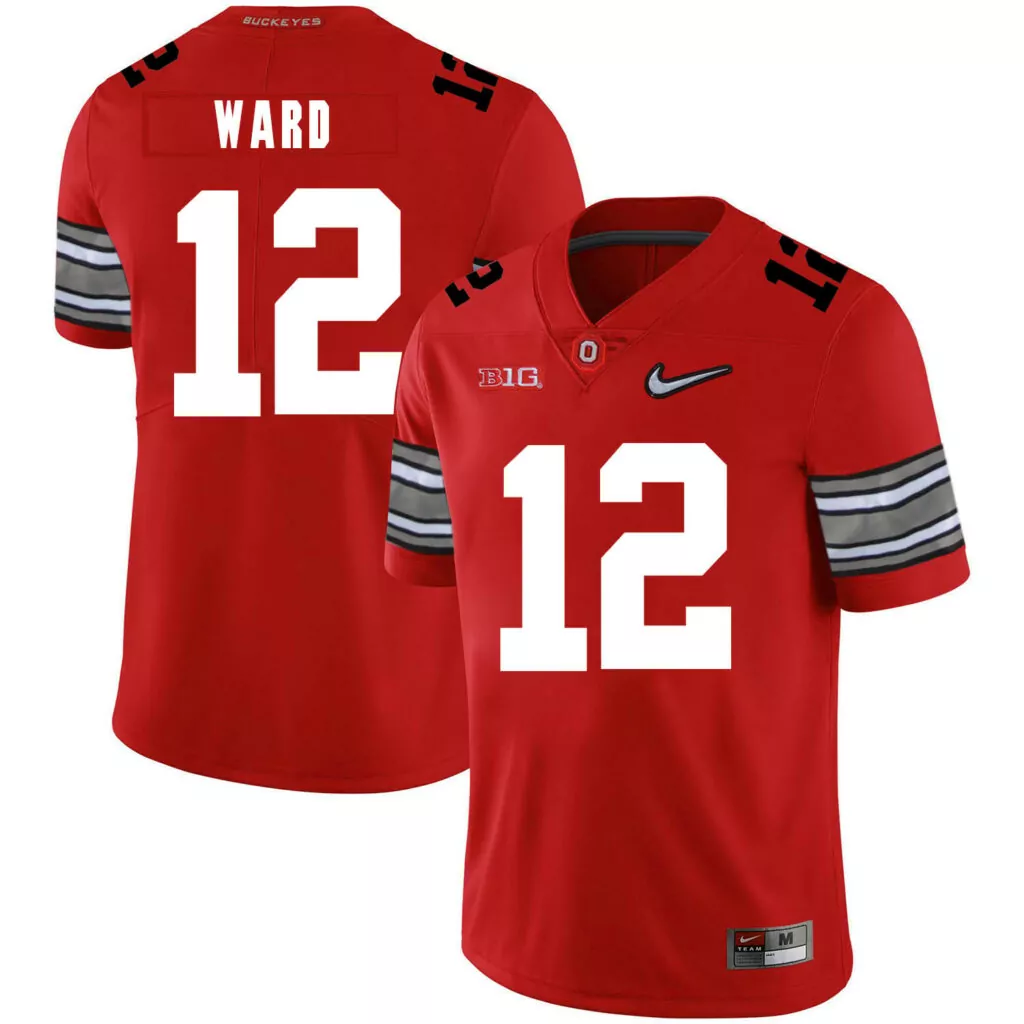 Customizable Ohio state buckeyes 12 denzel ward red diamond logo college jersey 5839