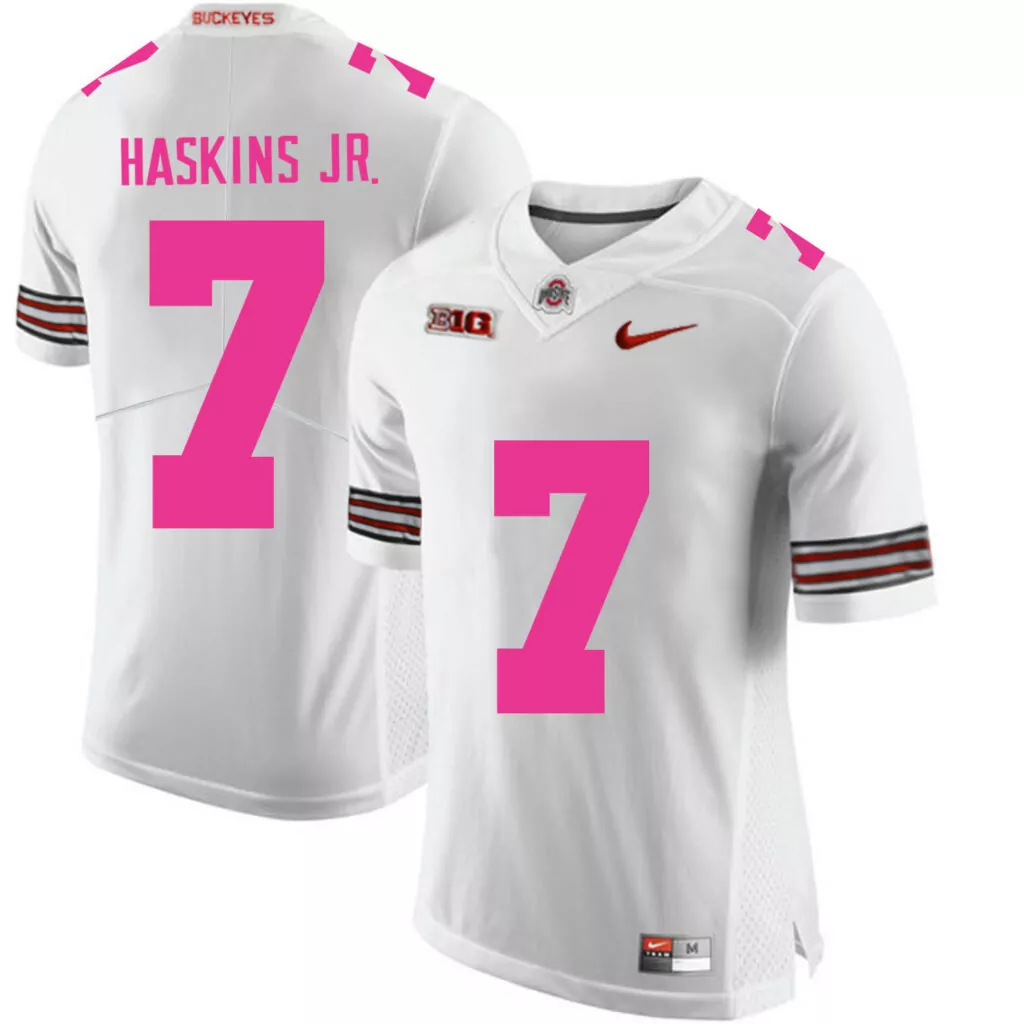 Personalized Ohio state buckeyes 7 dwayne haskins white 2018 breast cancer awareness college jersey 7591