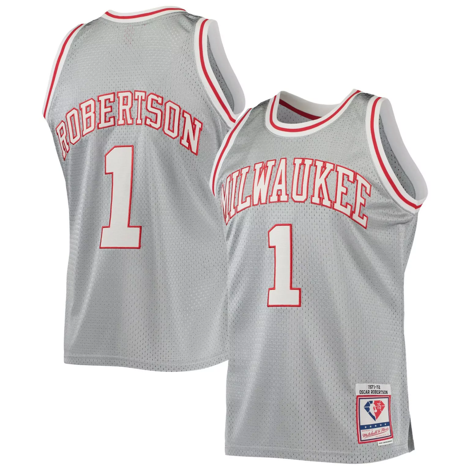 Personalized Oscar robertson milwaukee bucks 75th anniversary 197172 hardwood classics jersey silver nba 7327
