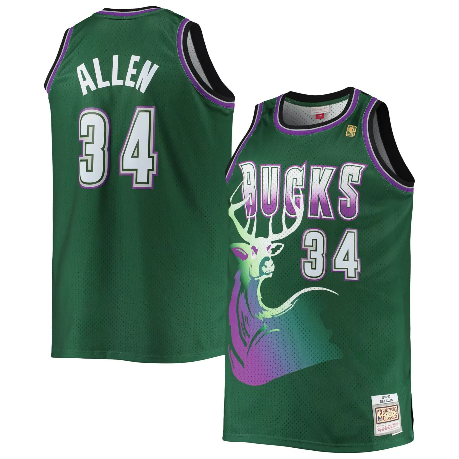 Customizable Ray allen milwaukee bucks big tall 199697 hardwood classics jersey hunter green nba 5299
