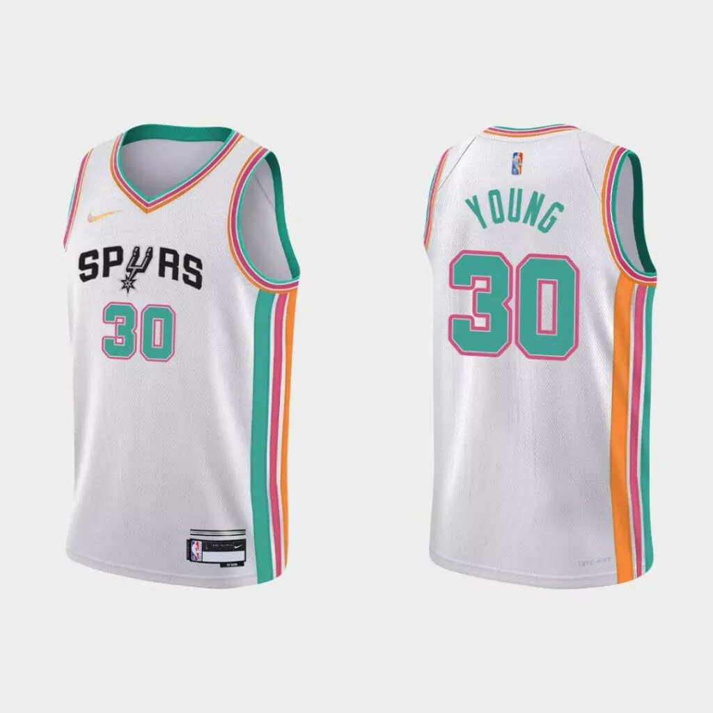 Custom San antonio spurs thaddeus young 30 nba basketball city white jersey spurs fans 8509