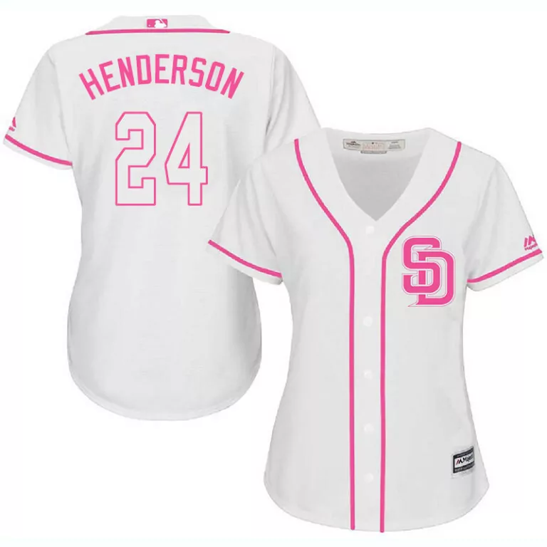 Personalized San diego padres 24 rickey henderson white pink women cool base jersey 4843