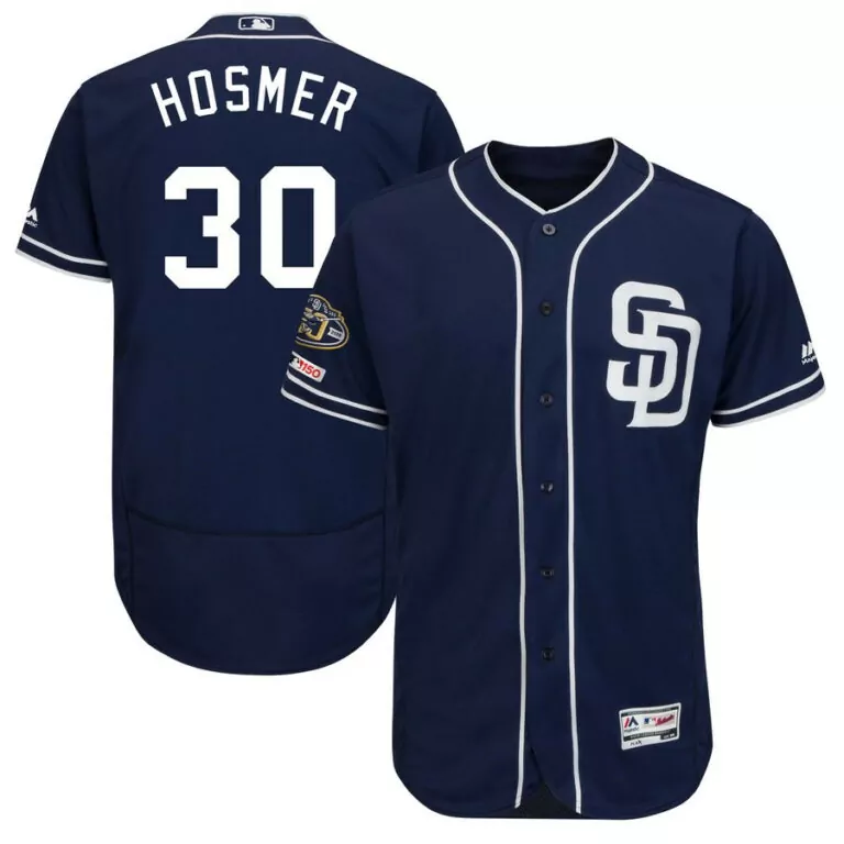 Customizable San diego padres 30 eric hosmer navy 50th anniversary and 150th patch flexbase jersey 2181