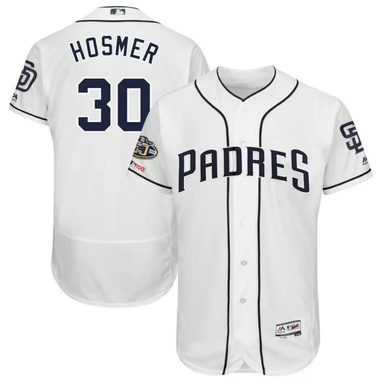 Customizable San diego padres 30 eric hosmer navy 50th anniversary and 150th patch flexbase jersey 2181