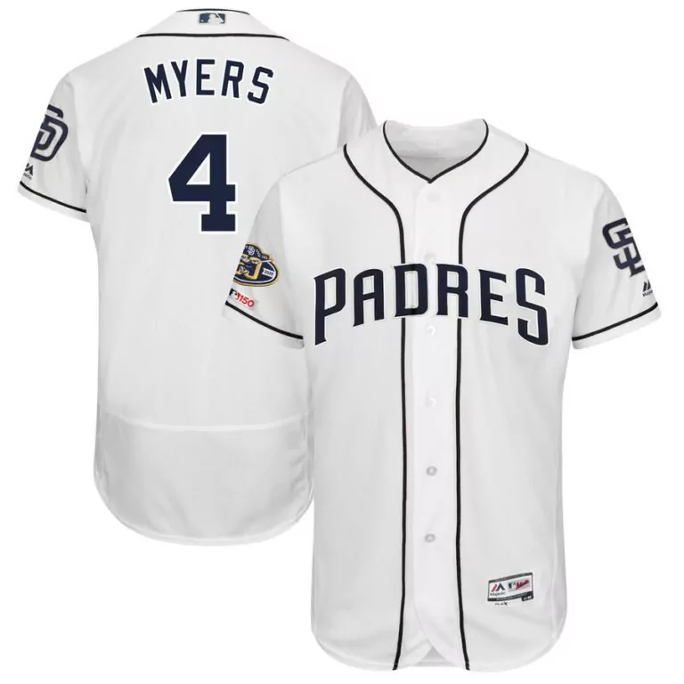 Personalized San diego padres 4 wil meyers navy 50th anniversary and 150th patch flexbase jersey 5757
