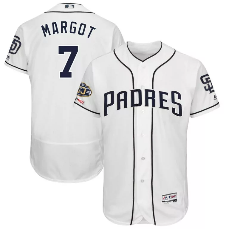 Customizable San diego padres 7 manuel margot white 50th anniversary and 150th patch flexbase jersey 2557