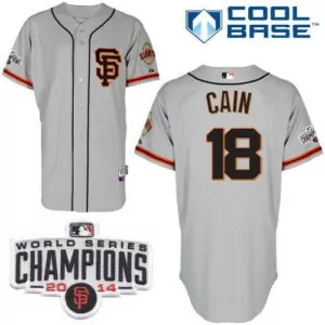 Custom San francisco giants 18 matt cain grey cool base road 2 w2014 world series champions patch stitched jersey 8098