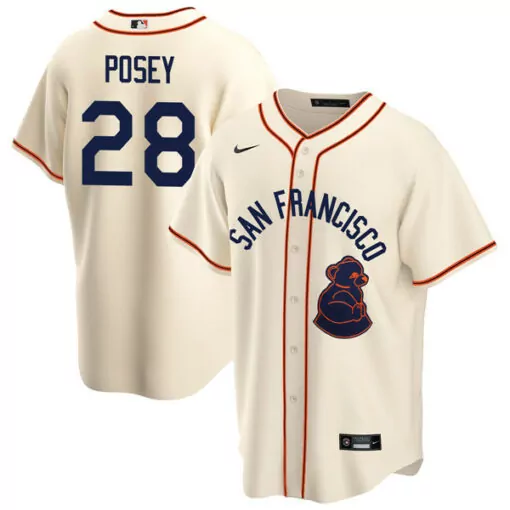 Personalized San francisco giants 28 buster posey cream 1946 throwback cool base jersey 2775