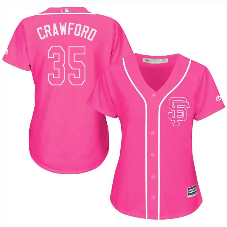 Custom San francisco giants 35 brandon crawford pink women cool base jersey 9885
