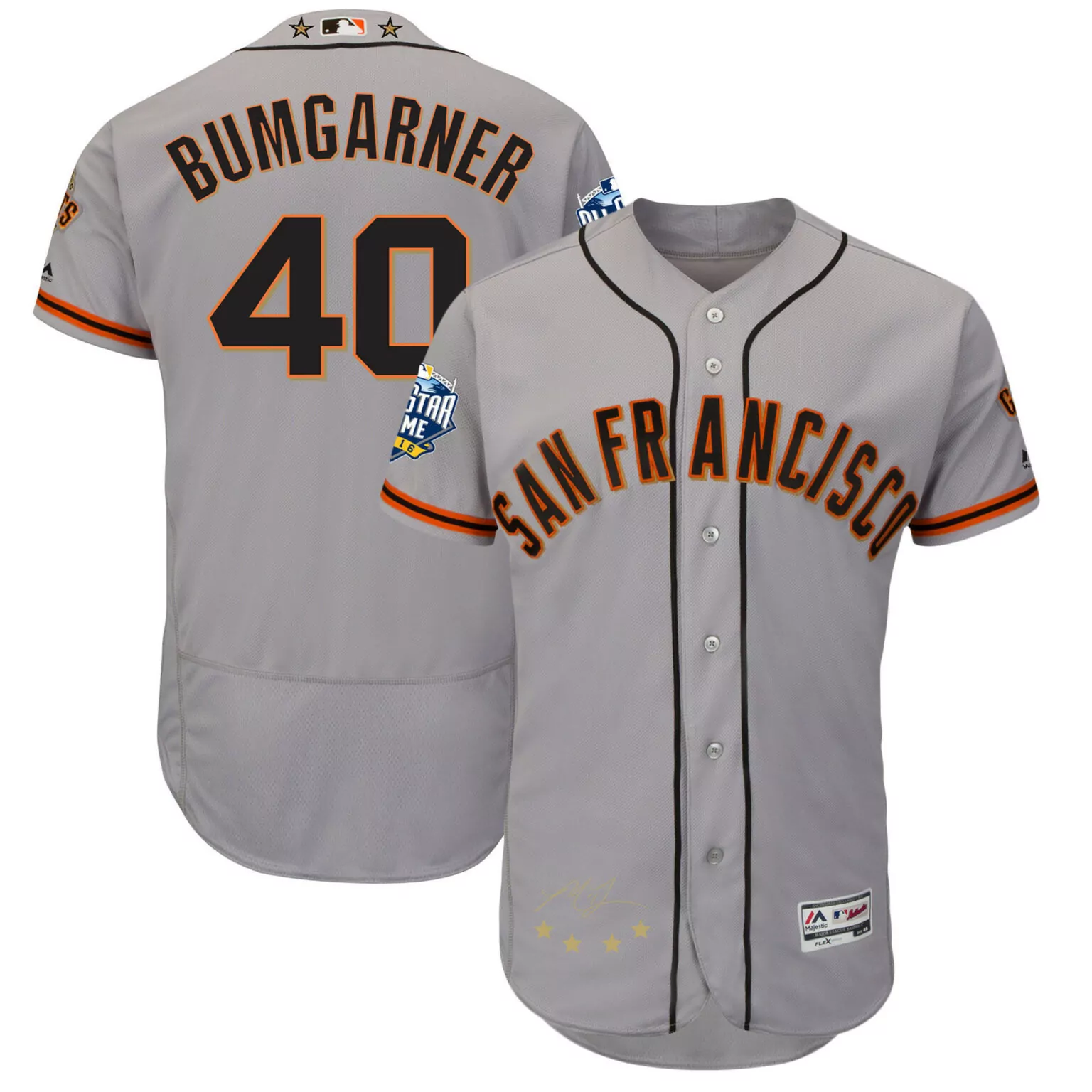 Custom San francisco giants 40 madison bumgarner grey 2016 allstar game signature flexbase jersey 4342