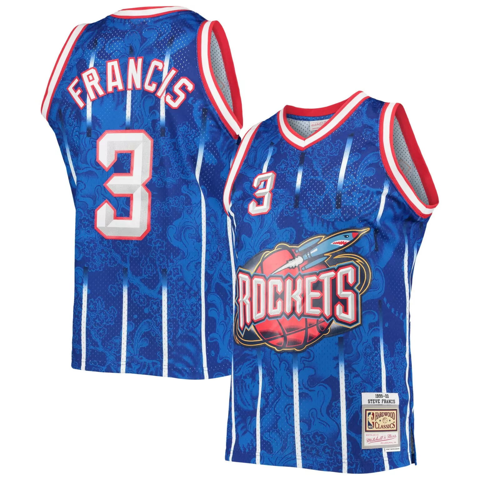 Custom Steve francis houston rockets hardwood classics 199900 lunar new year jersey blue nba 6633