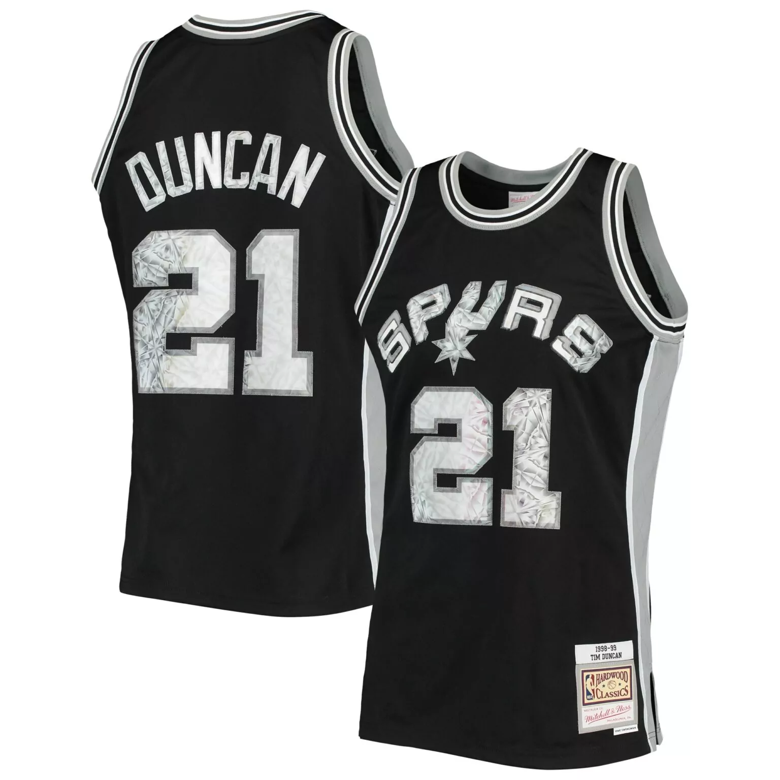 Personalized Tim duncan san antonio spurs 199697 hardwood classics nba 75th anniversary diamond jersey black 9414