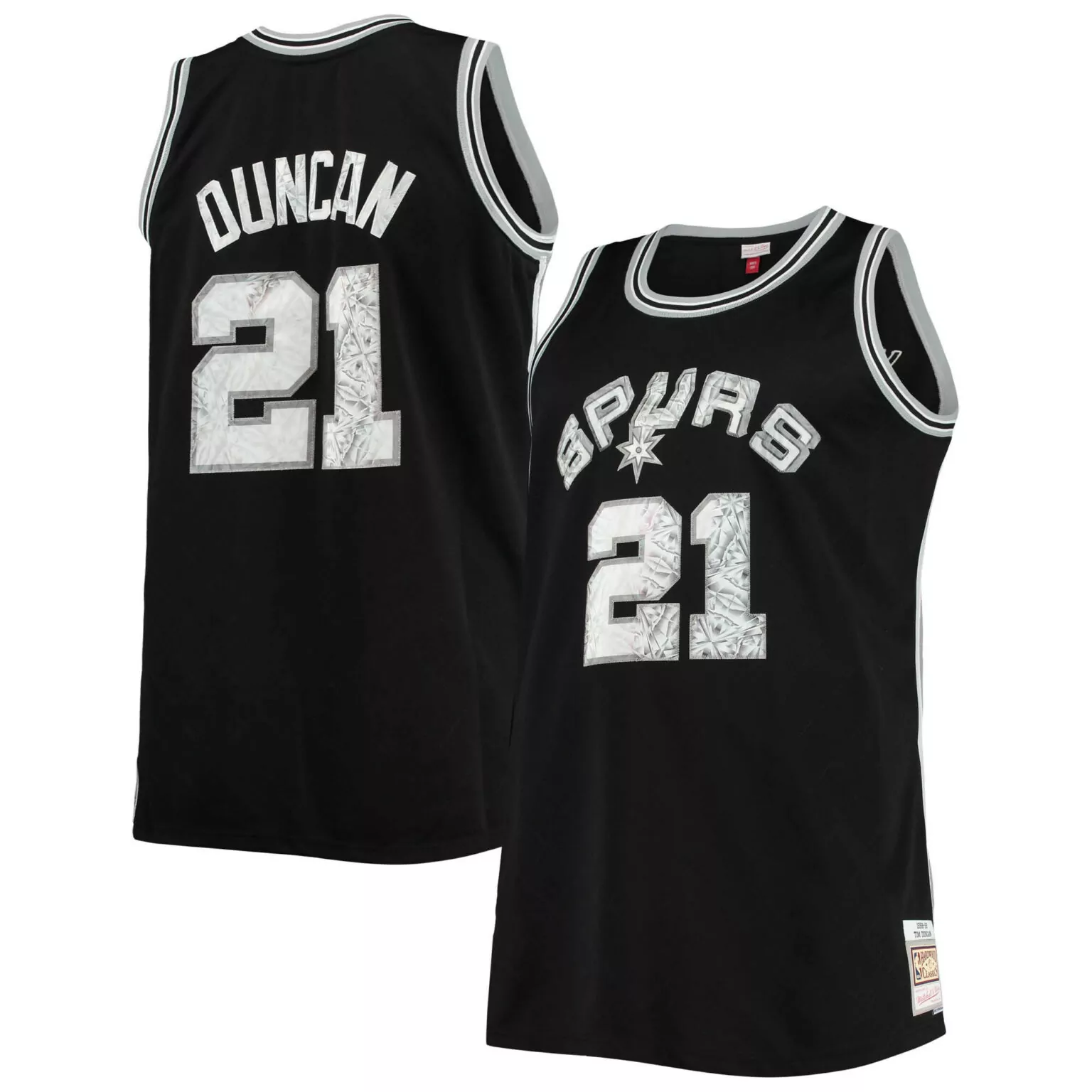 Custom Tim duncan san antonio spurs big tall 199899 nba 75th anniversary diamond jersey black 2094