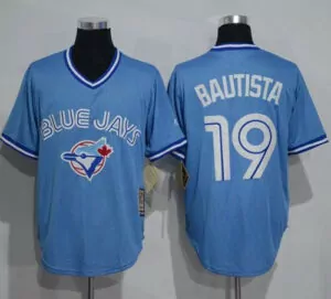 Personalized Toronto blue jays 19 jose bautista light blue cooperstown throwback stitched jersey 1303