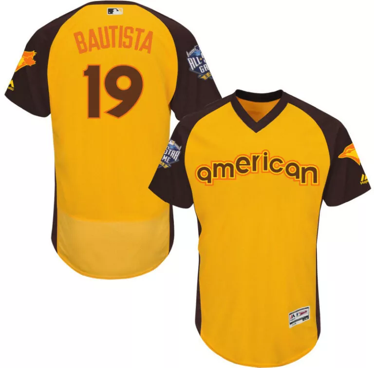 Custom Toronto blue jays 19 jose bautista yellow 2016 allstar game cool base batting practice player jersey 6730