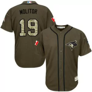 Personalized Toronto blue jays 19 paul molitor green salute to service stitched jersey 8697