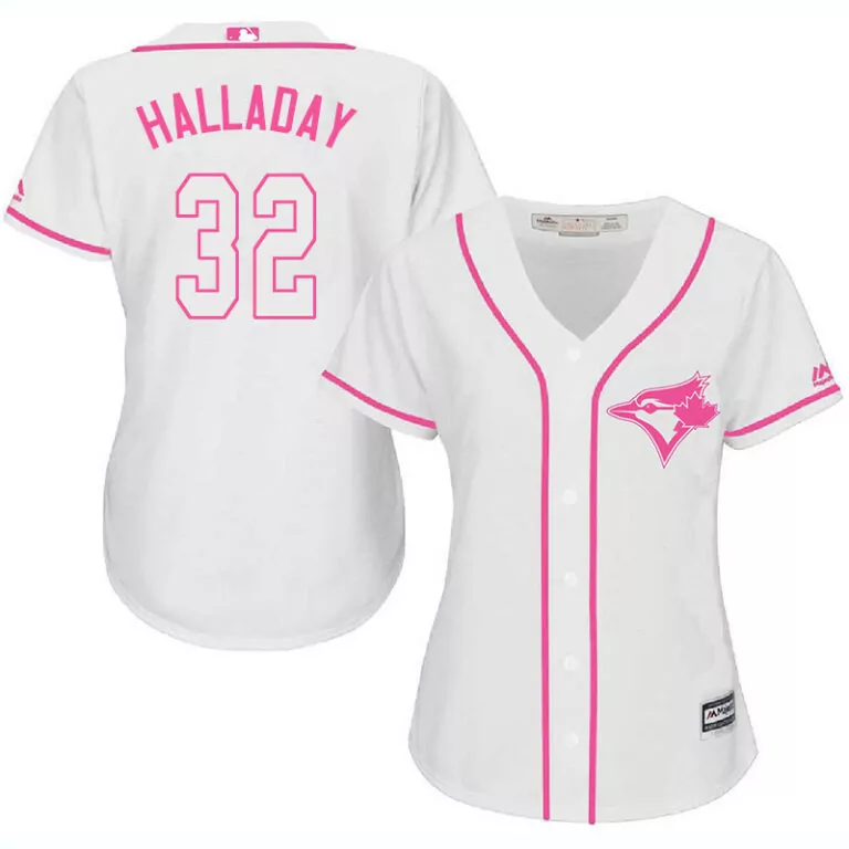 Personalized Toronto blue jays 32 roy halladay white pink women cool base jersey 1709