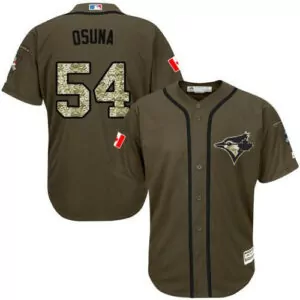 Custom Toronto blue jays 54 roberto osuna green salute to service stitched jersey 3055