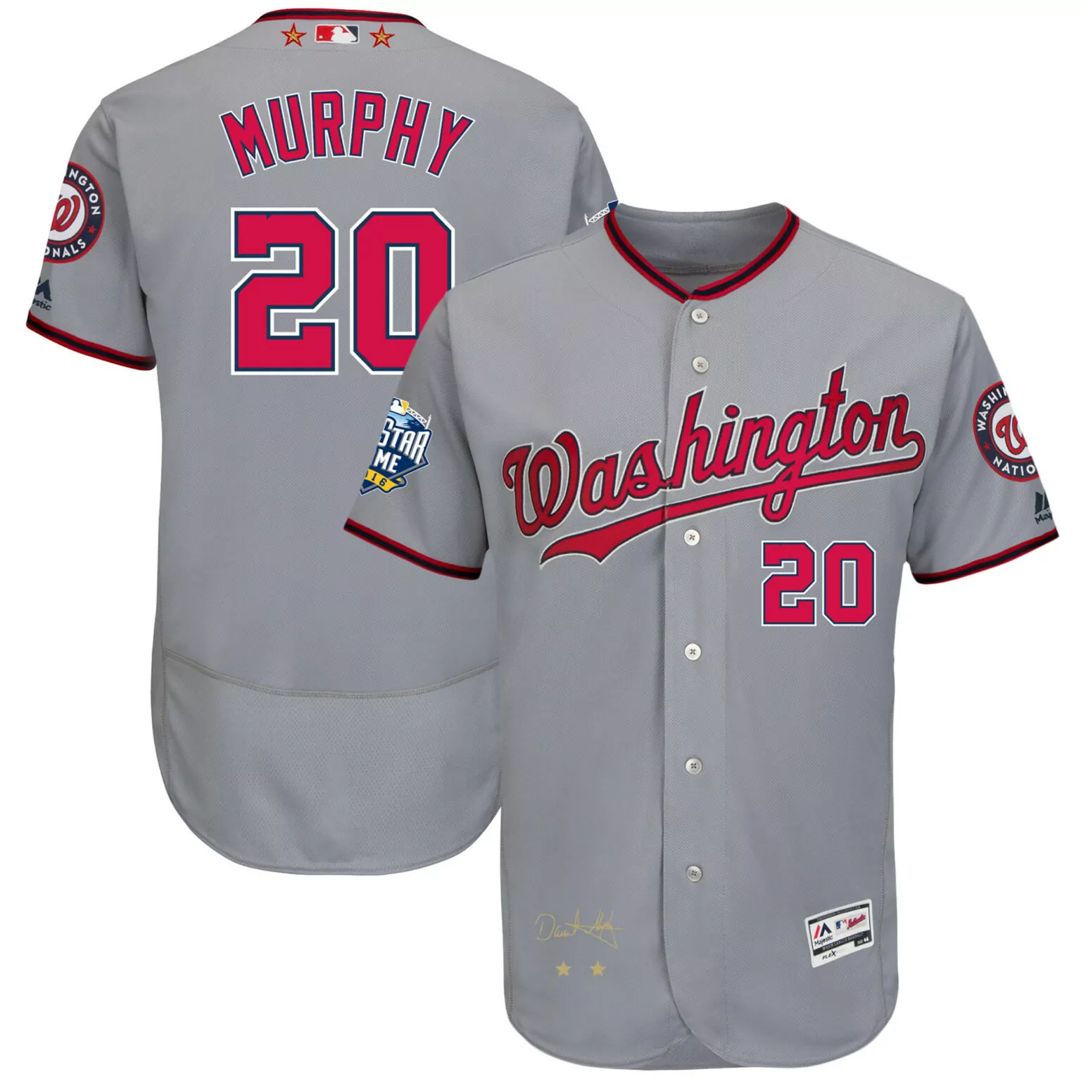 Personalized Washington nationals 20 daniel murphy grey 2016 allstar game signature flexbase jersey 8970