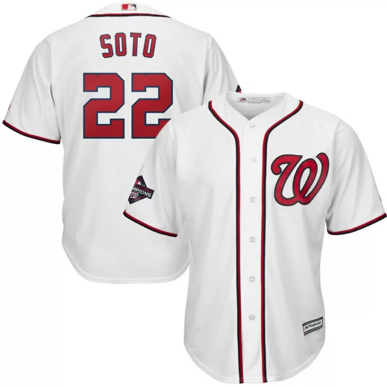 Custom Washington nationals 22 juan soto white 2019 world series champions cool base jersey 6698
