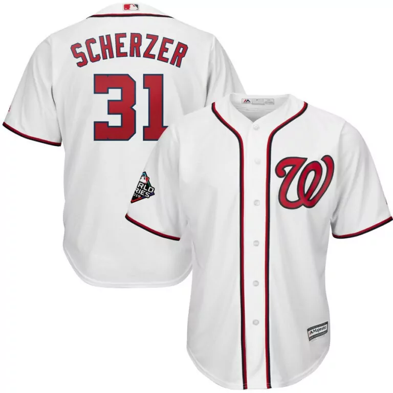 Personalized Washington nationals 31 max scherzer white 2019 world series bound cool base jersey 1037