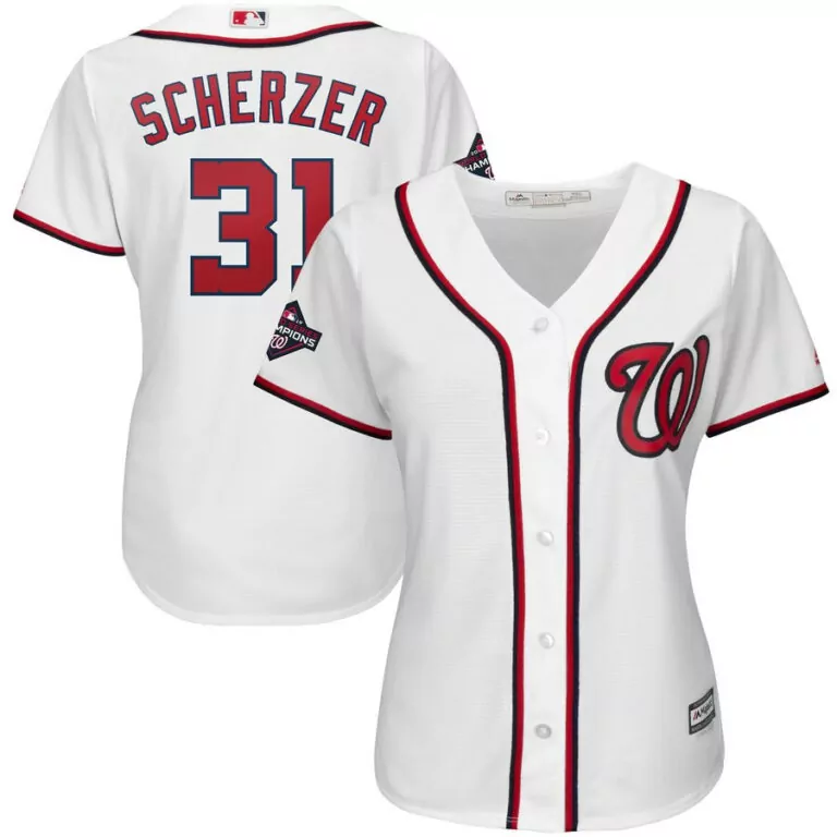 Custom Washington nationals 31 max scherzer white women 2019 world series champions cool base jersey 5331
