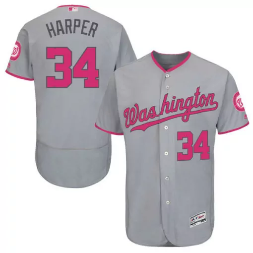 Custom Washington nationals 34 bryce harper grey 2016 mothers day flexbase jersey 7155