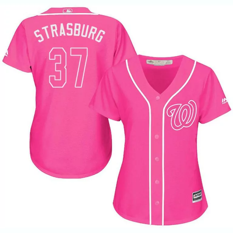 Custom Washington nationals 37 stephen strasburg pink women cool base jersey 9768