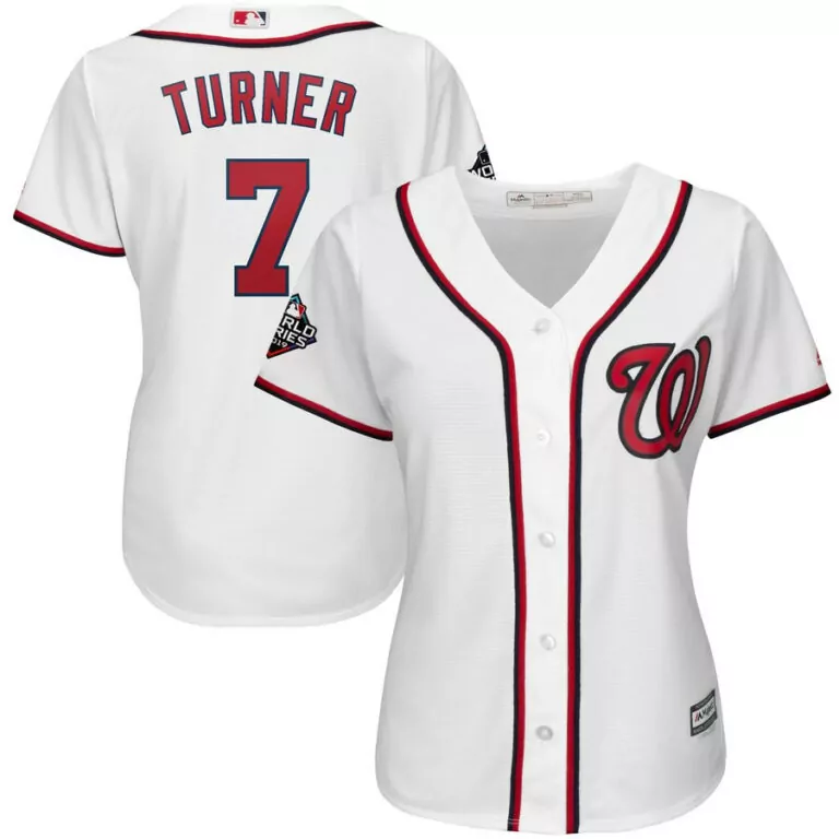 Custom Washington nationals 7 trea turner white women 2019 world series bound cool base jersey 3947