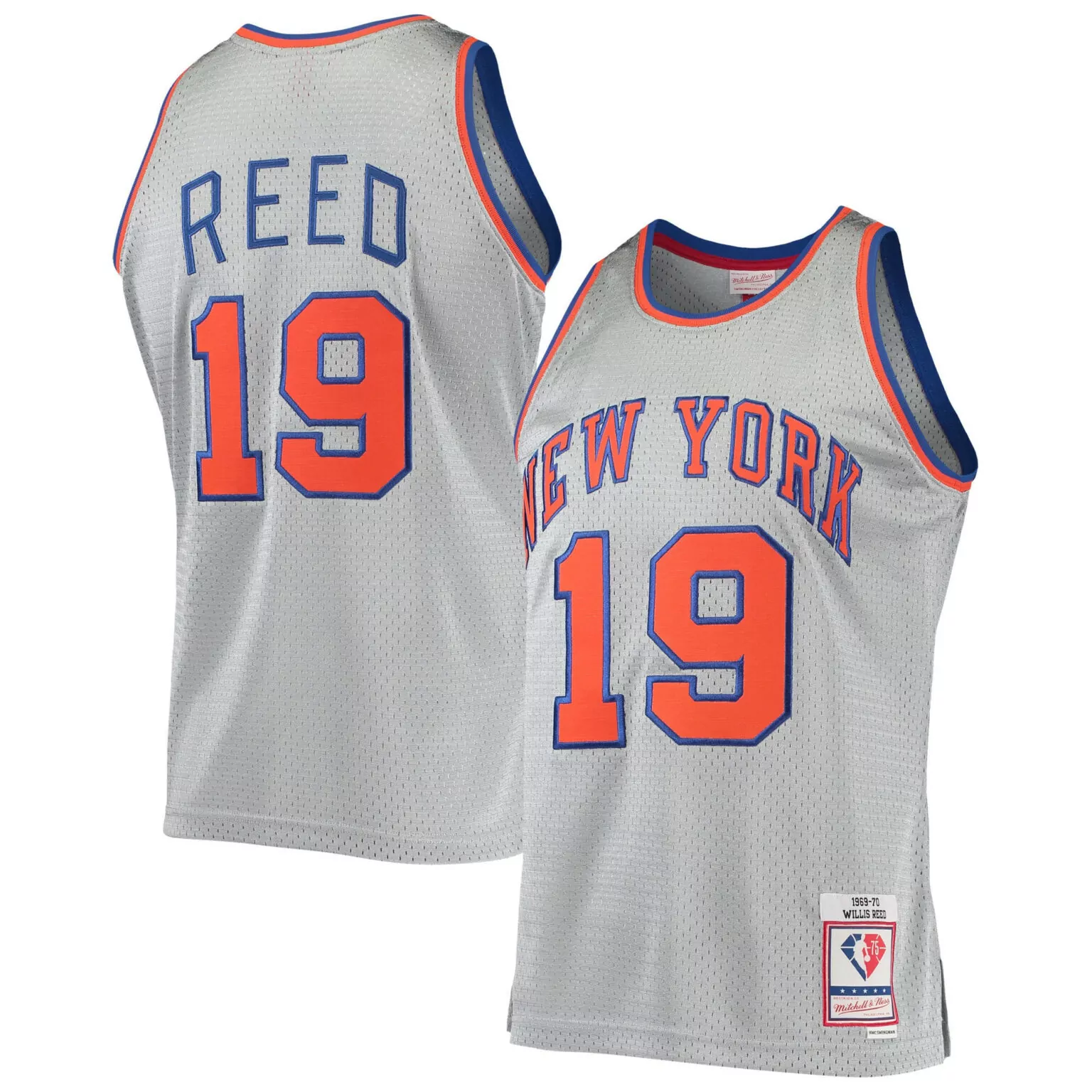 Personalized Willis reed new york knicks 75th anniversary 196970 hardwood classics jersey silver nba 3997