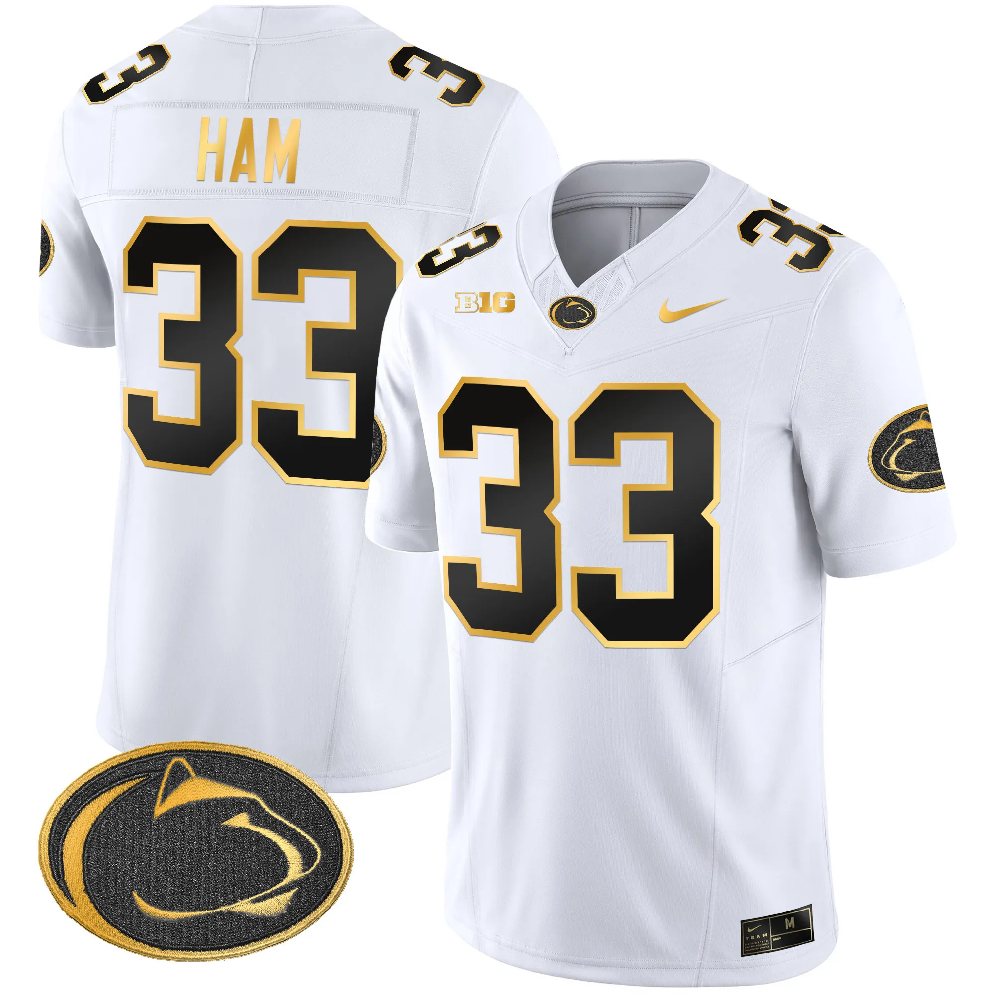penn state nittany lions jersey ham 33 stitched uniform white...