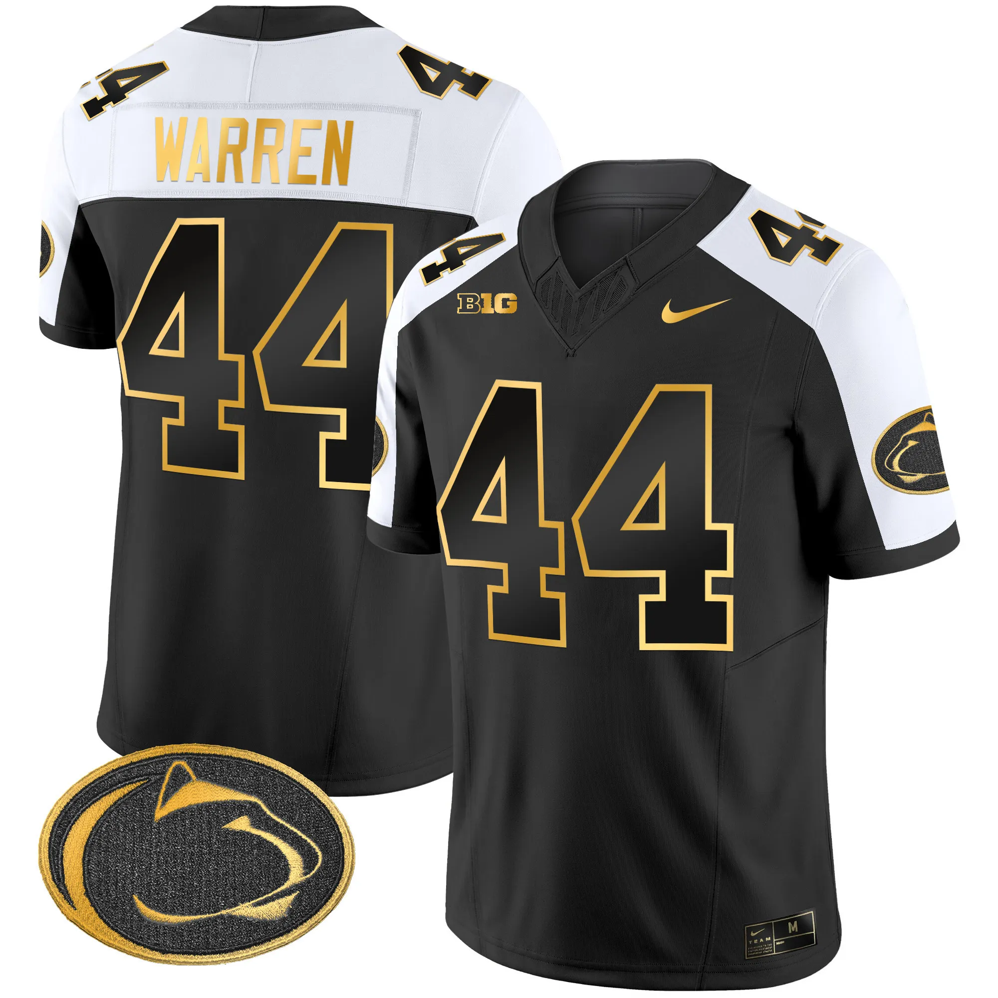 penn state nittany lions jersey warren 44 authentic uniform black...