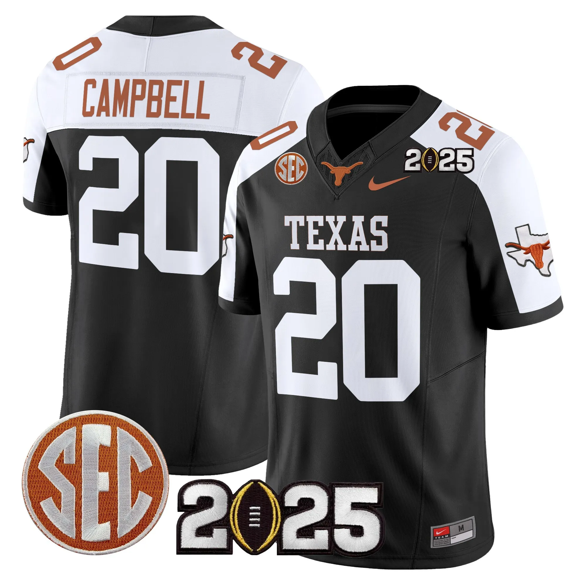 texas longhorns jersey campbell 20 sec 2025 limited edition uniform orange white men women youth