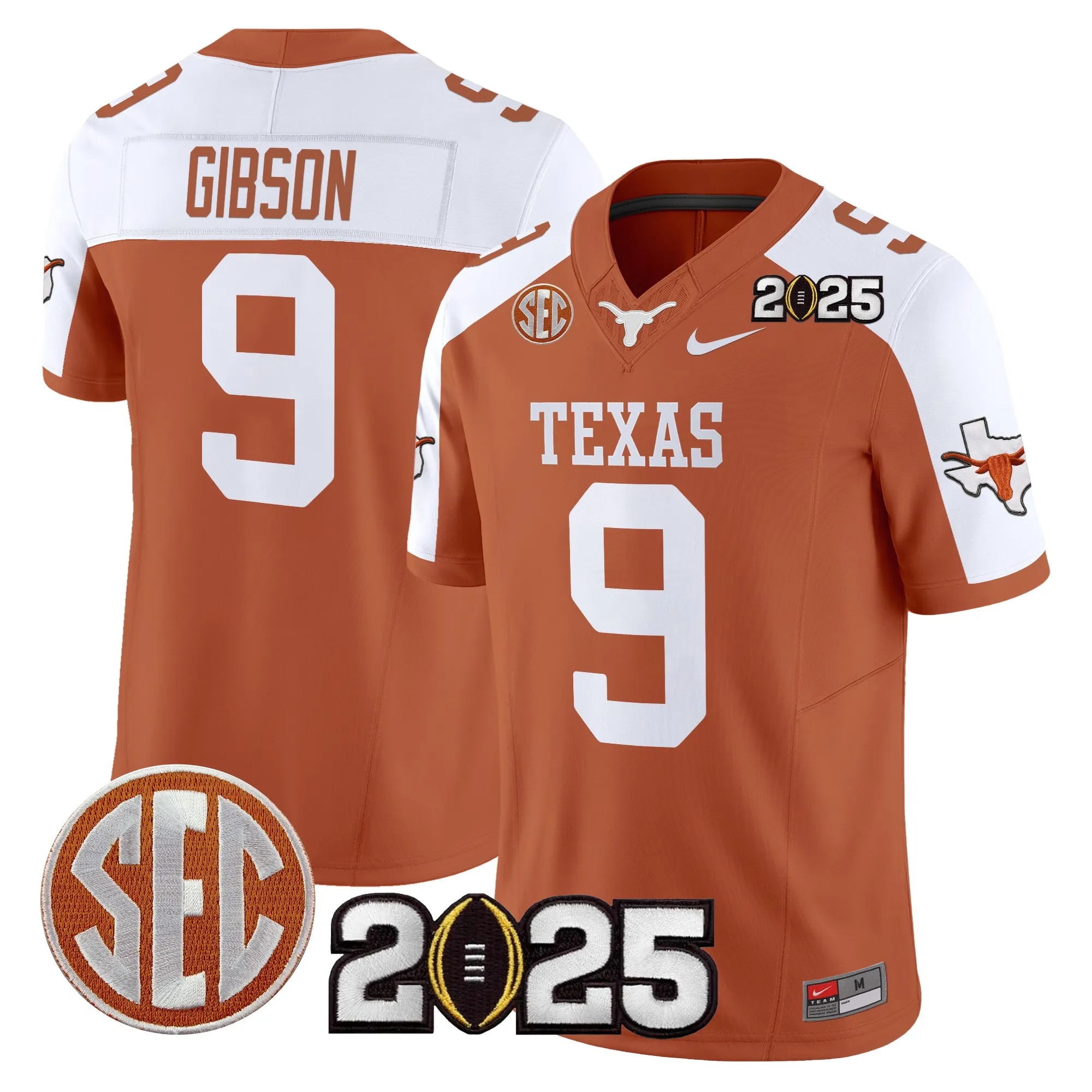 texas longhorns jersey gibson 9 stitched limited edition uniform burnt...