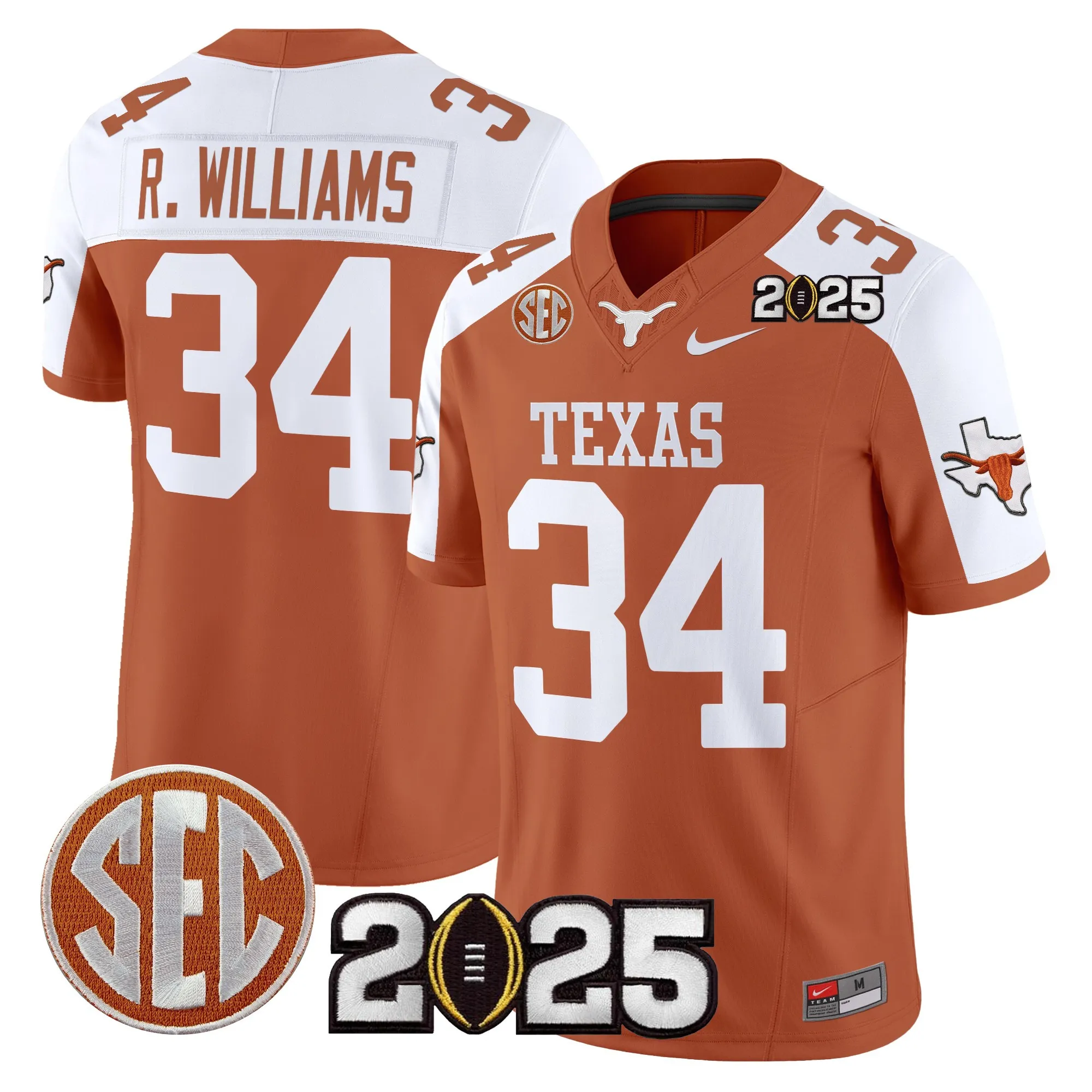 texas longhorns jersey r williams 34 2025 limited edition uniform black men women youth 1
