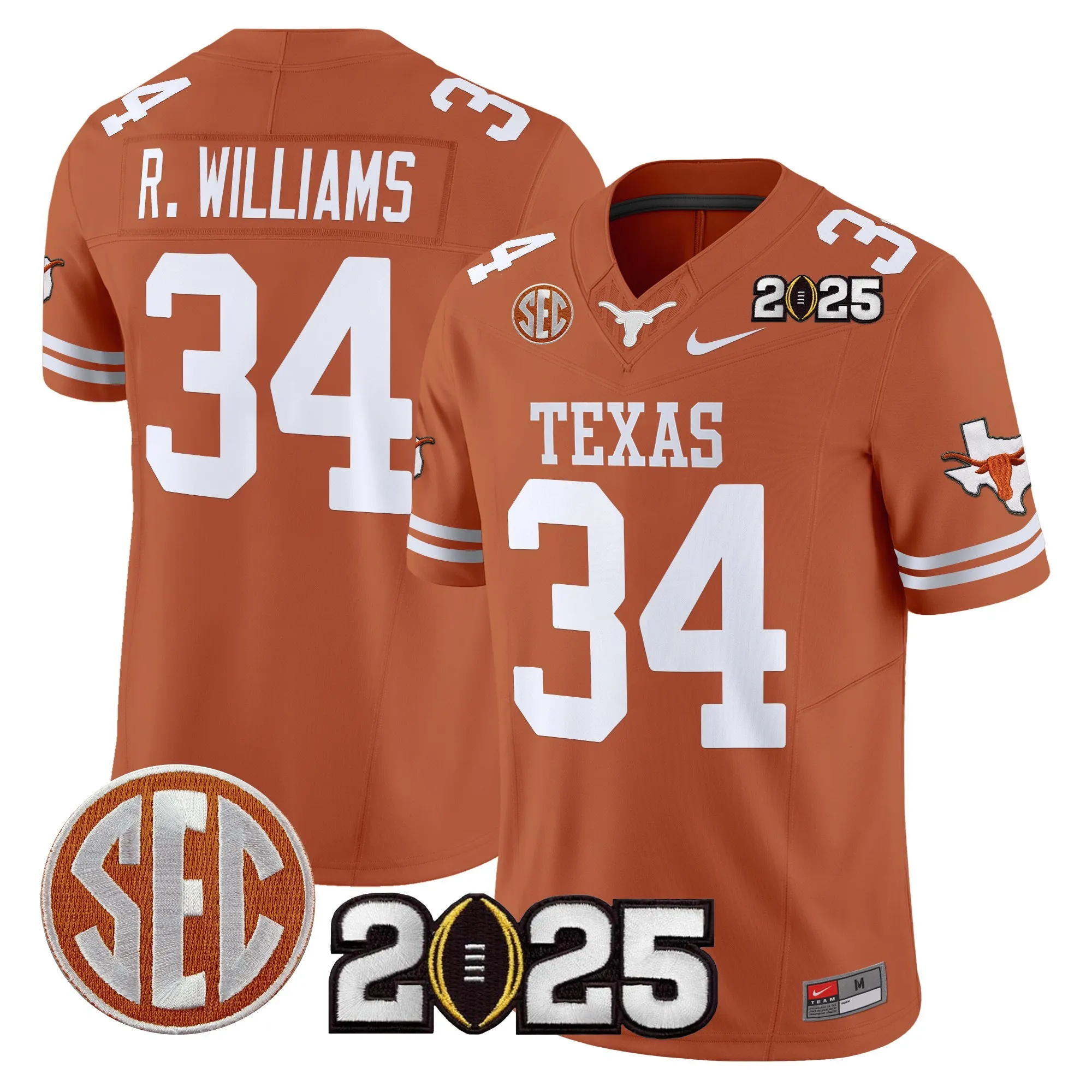 texas longhorns jersey r williams 34 2025 limited edition uniform black men women youth 1
