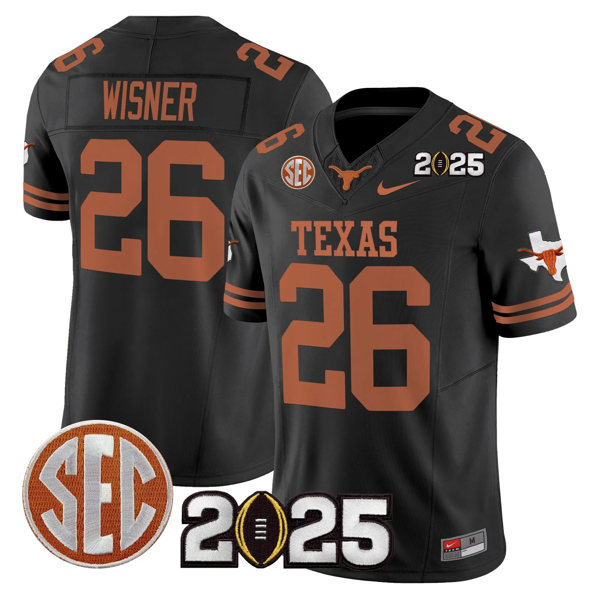 texas longhorns jersey wisner 26 2025 limited edition uniform black men women youth