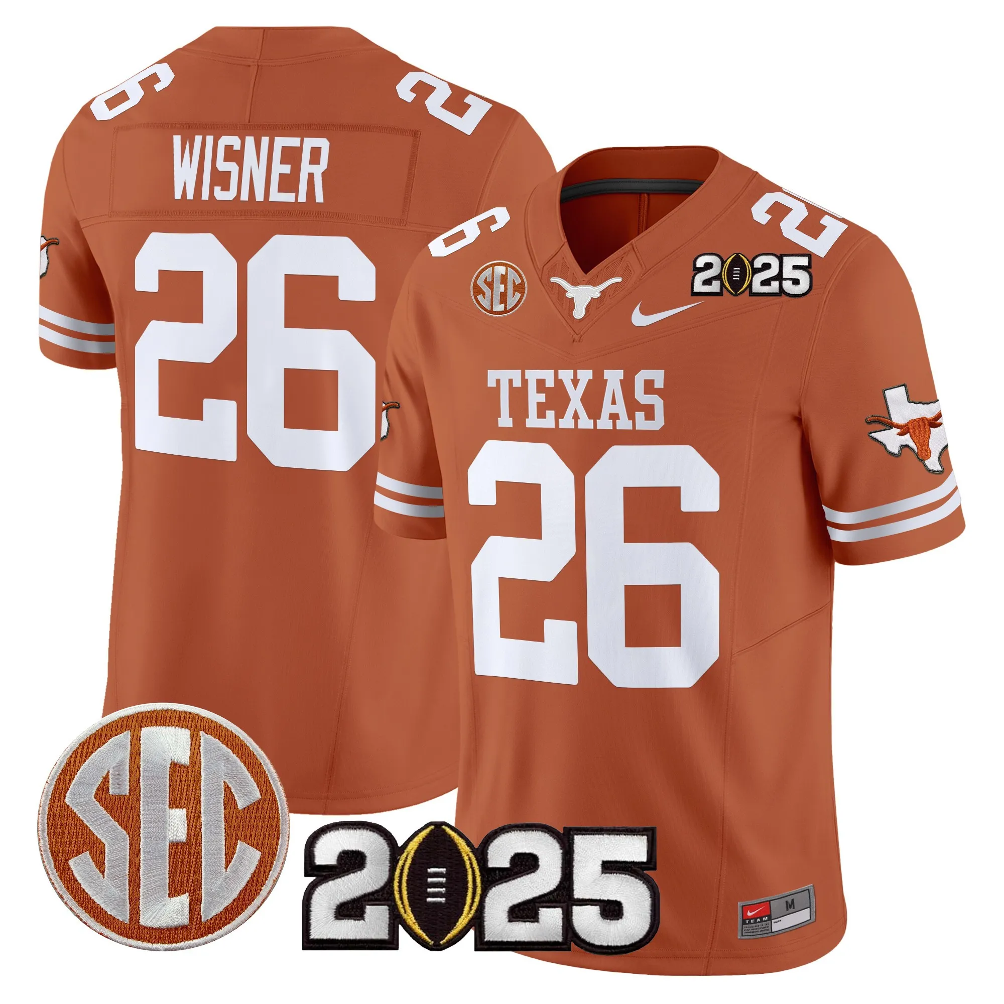 texas longhorns jersey wisner 26 2025 limited edition uniform black men women youth
