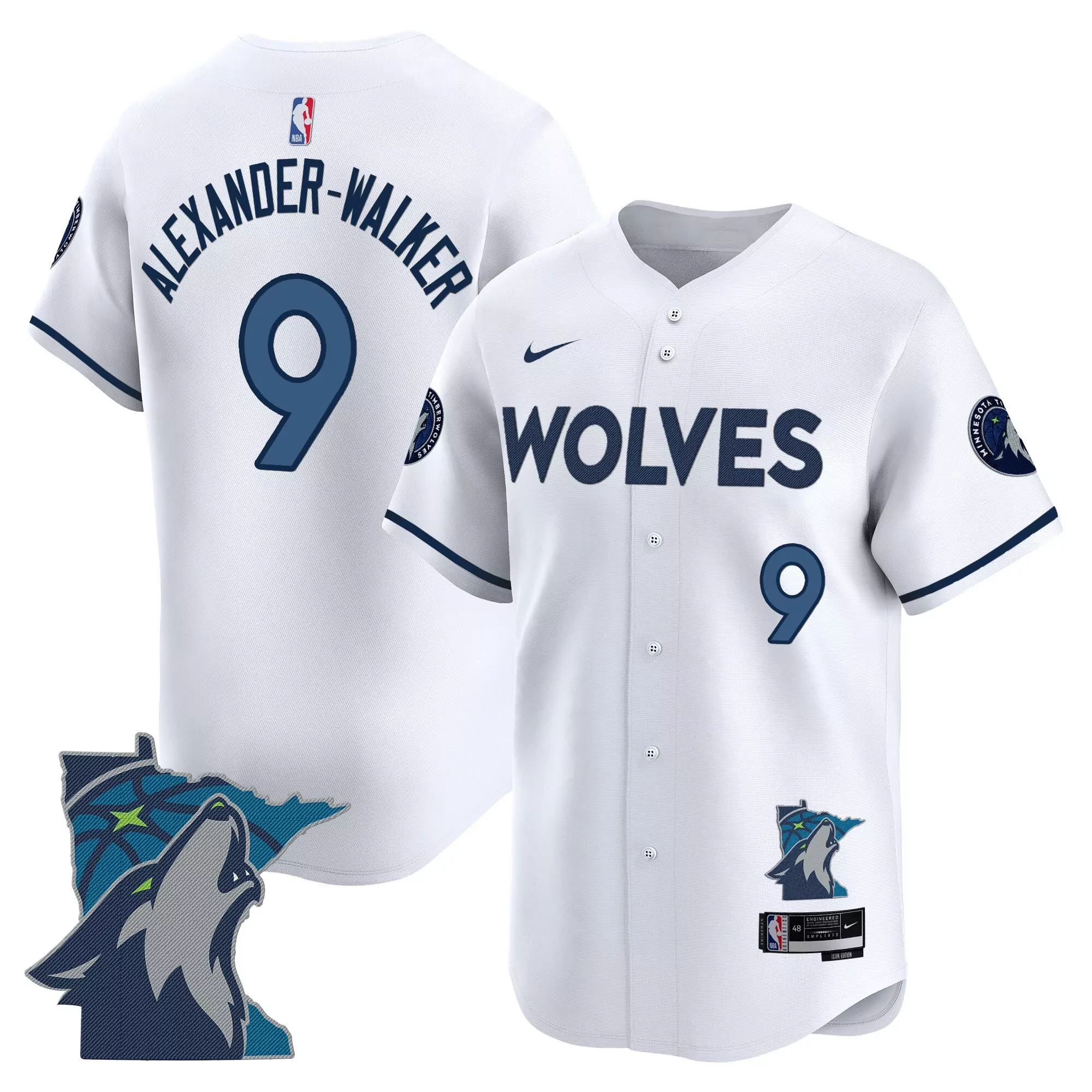 alexander walker 9 men s vapor jersey minnesota timberwolves white howl edition 2025