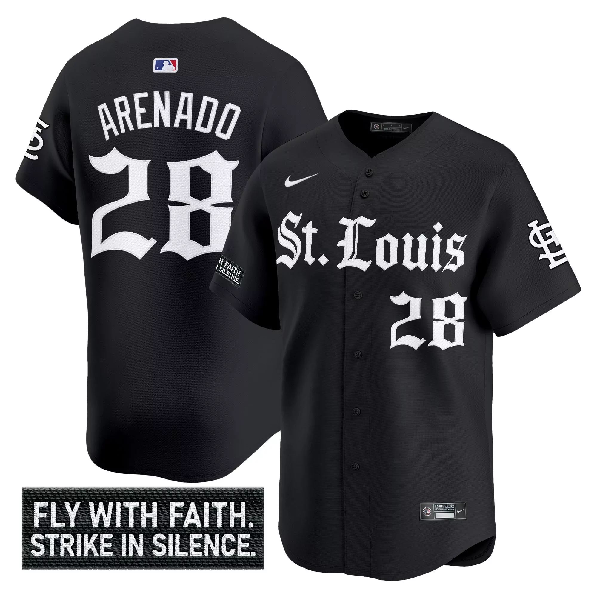arenado 28 st louis cardinals men s black vapor jersey 2023 embroidered patch