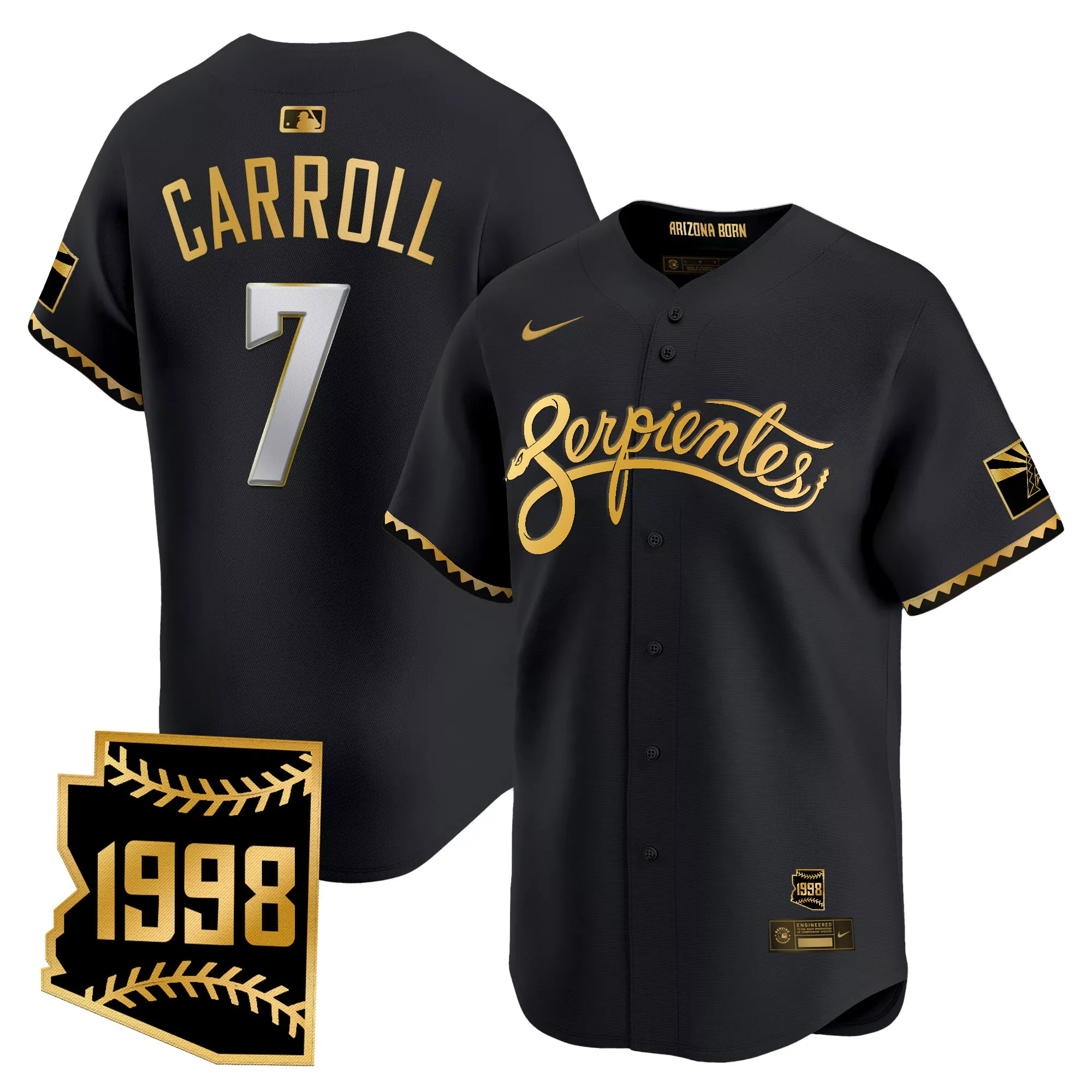 arizona diamondbacks black vapor jersey carroll 7 men s stitched 1998 patch 2023 season