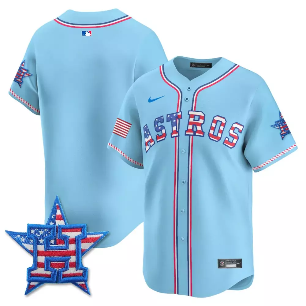 Astros Vapor Jersey | Light Blue Stitched 2025 Fourth of July Patch | Fan Gear for Men, Women & Youth