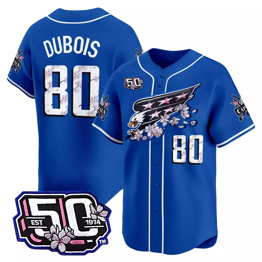 Capitals Dubois 80 Blue Vapor Jersey | Stitched Embroidered 50th Anniversary Patch | For Men, Women & Youth