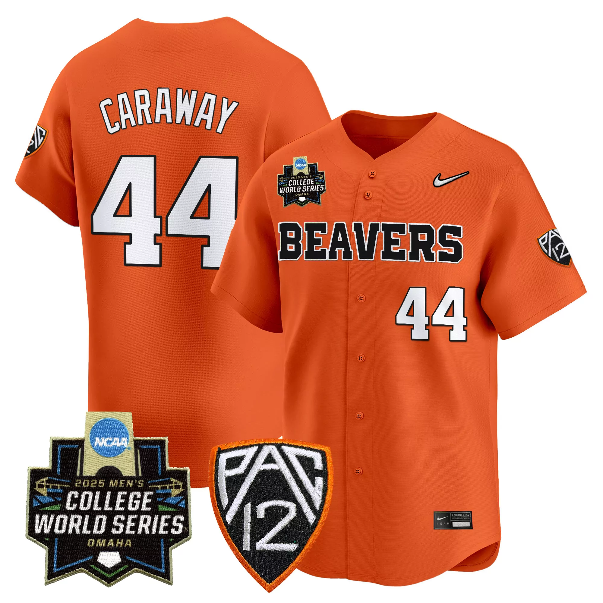 caraway 44 men s stitched vapor jersey oregon state beavers 2025 college world series orange