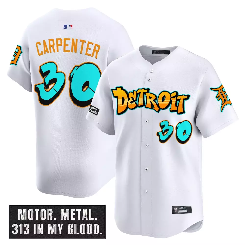 Carpenter 30 Men's Detroit Tigers White Vapor Jersey | Embroidered Motor City Patch 2023 | Fan Gear for All