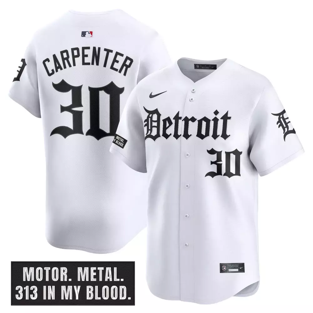 Carpenter 30 Men's Detroit Tigers White Vapor Jersey | Embroidered Motor City Patch 2023 | Fan Gear for All