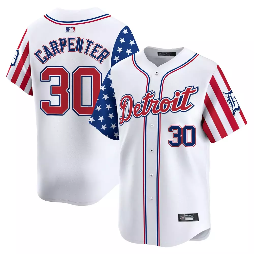 Carpenter 30 Men's Detroit Tigers White Vapor Jersey | Embroidered Motor City Patch 2023 | Fan Gear for All