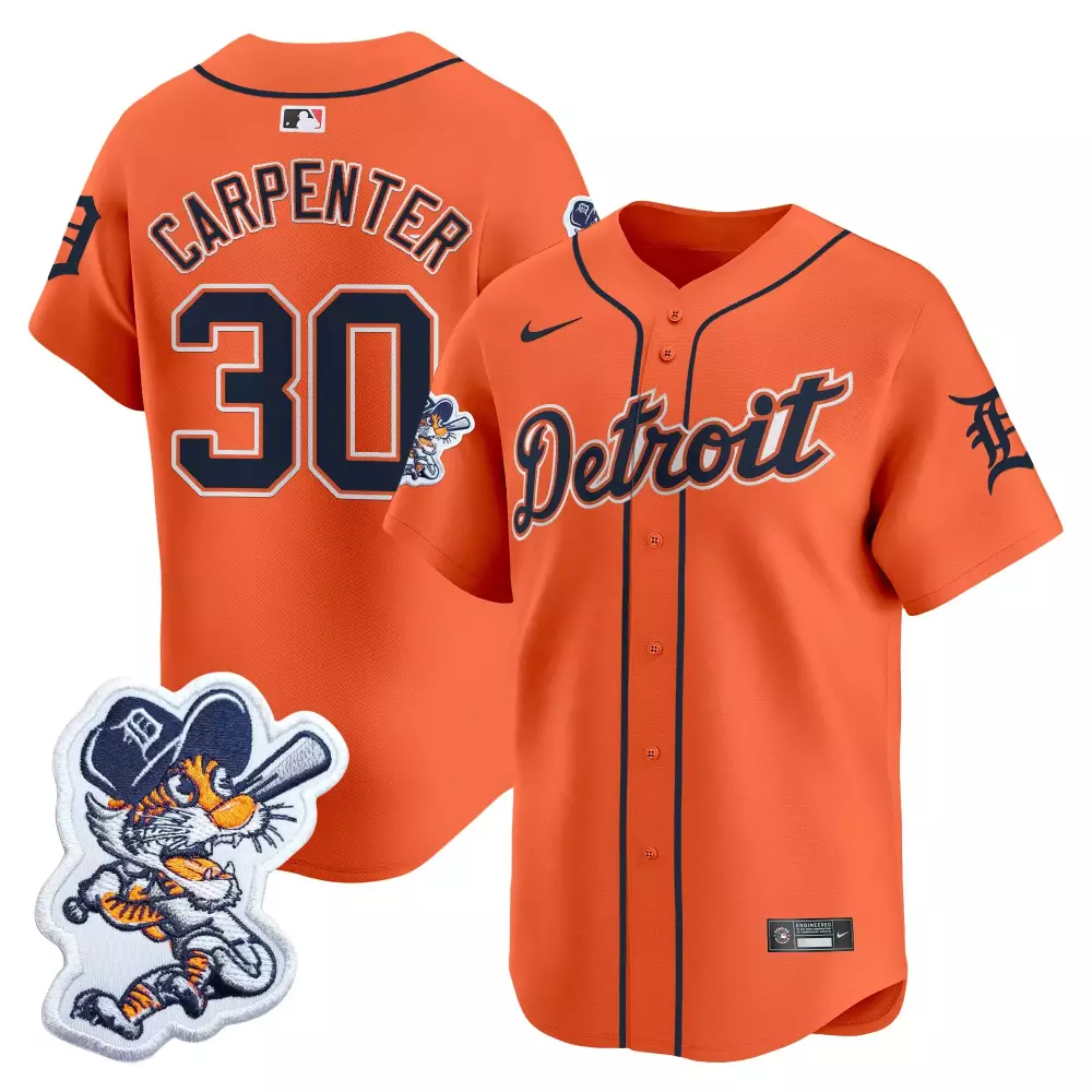 Carpenter 30 Men's Stitched Vapor Jersey | Detroit Tigers Orange 2023 Paws Patch Limited Edition | Fan Gear for All