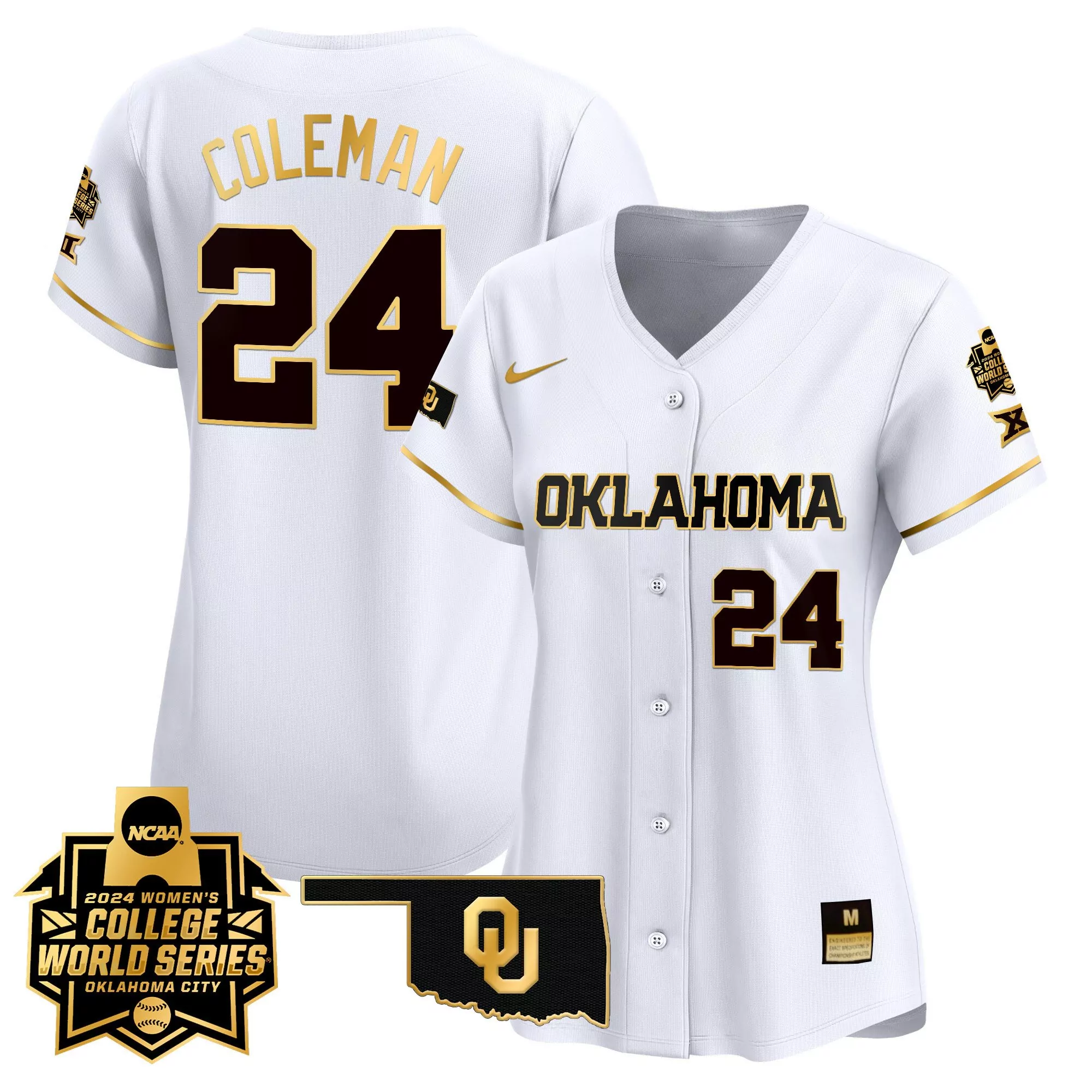 coleman 24 stitched vapor jersey women s white oklahoma sooners 2024 college world series